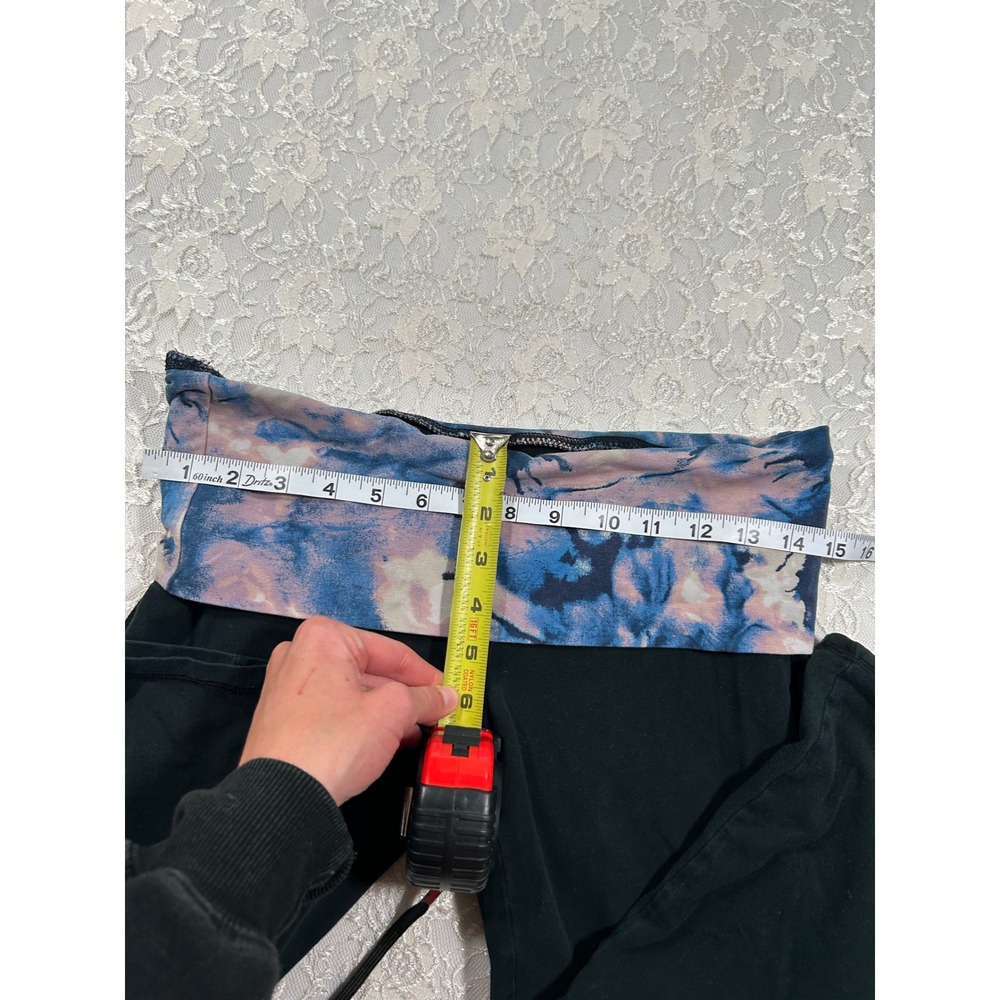 Y2K Black Tie Dye Foldover Waist Capri Crop Leggings M 2000s Gym Lounge 2010s - Picture 6 of 6